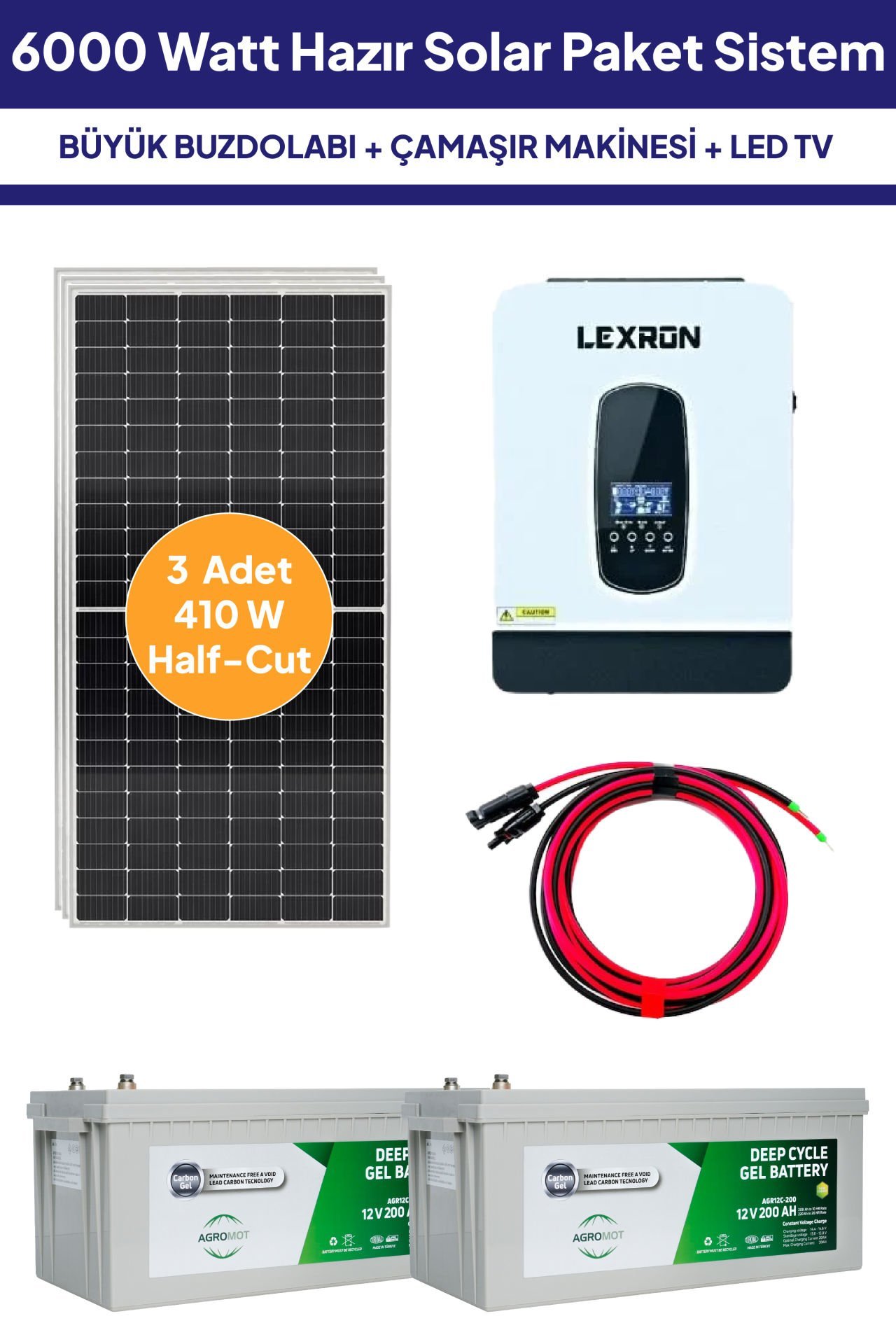 6 Kw 6000 Watt Güneş Enerjisi Hazır Solar Paket Sistem - Half Cut Güneş Panelli