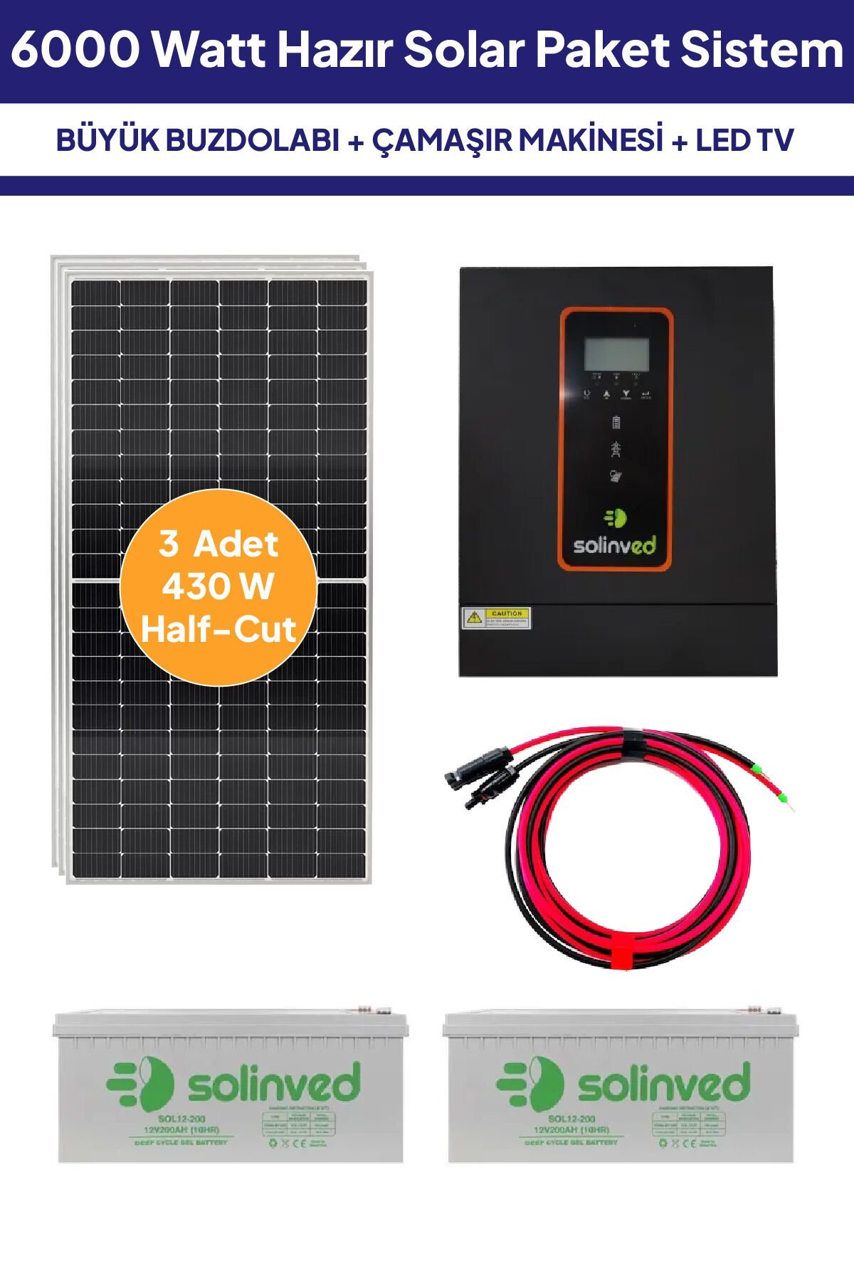 6 Kw 6000 Watt Güneş Enerjisi Hazır Solar Paket Sistem - Half Cut Güneş Panelli
