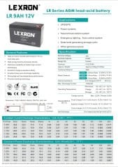 Lexron 9 Ah Amper 12 V Volt Kuru Tip AGM Akü