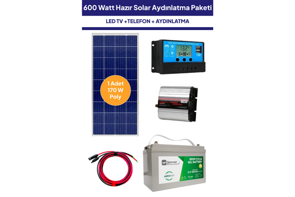 600 Watt Güneş Enerjisi Hazır Solar Aydınlatma Paket Sistemi