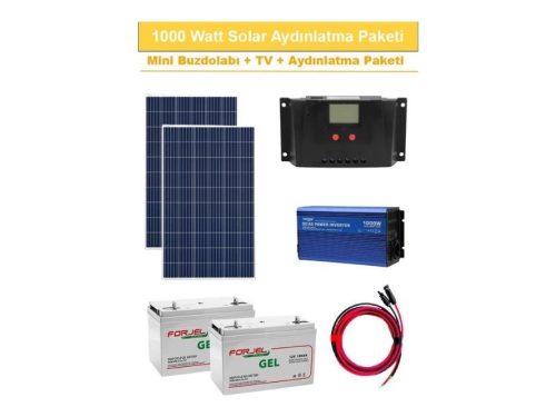 1000 watt gunes enerjili mini buzdolabi tv aydinlatma hazir solar enerji paketi