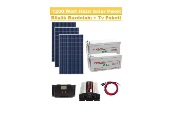 1200 watt gunes enerjili buyuk buzdolabi tv aydinlatma hazir solar paketi