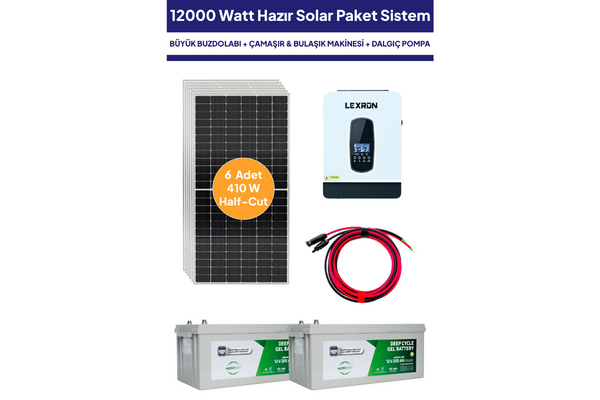 12 Kw 12000 Watt Güneş Enerjisi Hazır Solar Paket Sistem - Half Cut Güneş Panelli