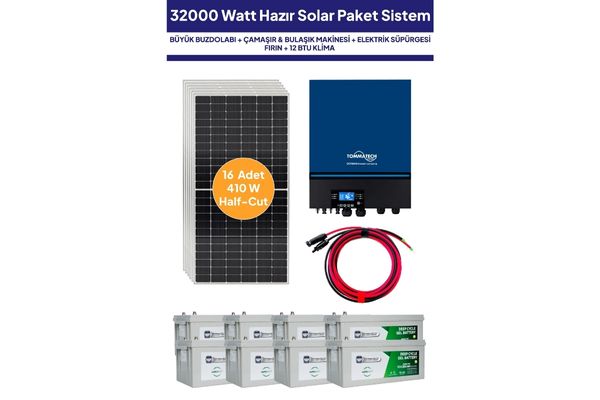 32 kw 32000 Watt Güneş Enerjisi Hazır Solar Paket Sistem - Half Cut Güneş Panelli