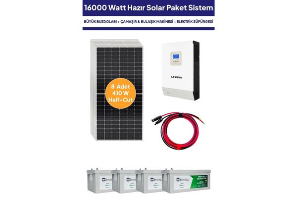 16 Kw 16000 Watt Güneş Enerjisi Hazır Solar Paket Sistem - Half Cut Güneş Panelli